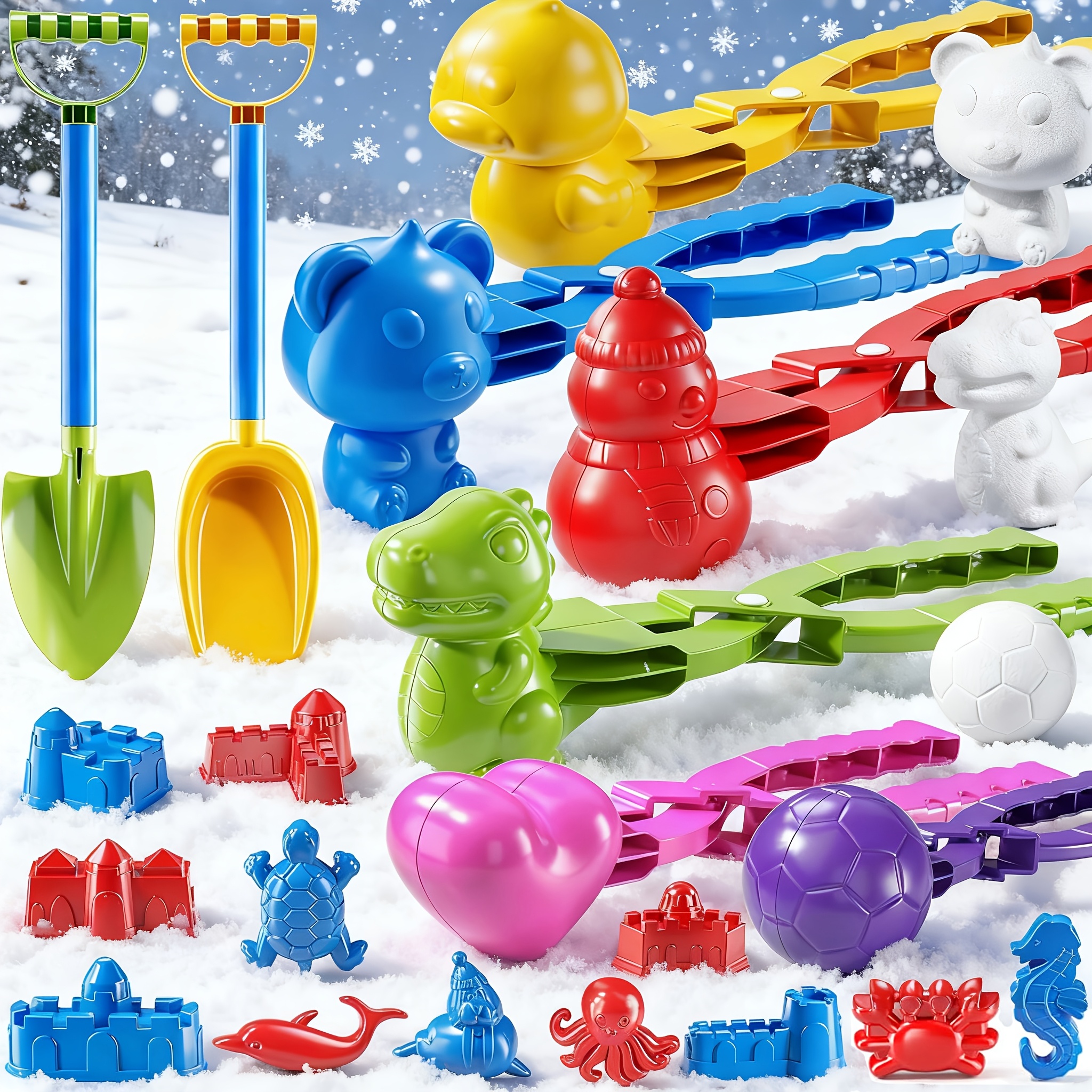 TEMU Ensemble de jouets de clips de neige colorés pour enfants de 3 ans et plus, machines à boules de neige et moules à sable avec pelles, de