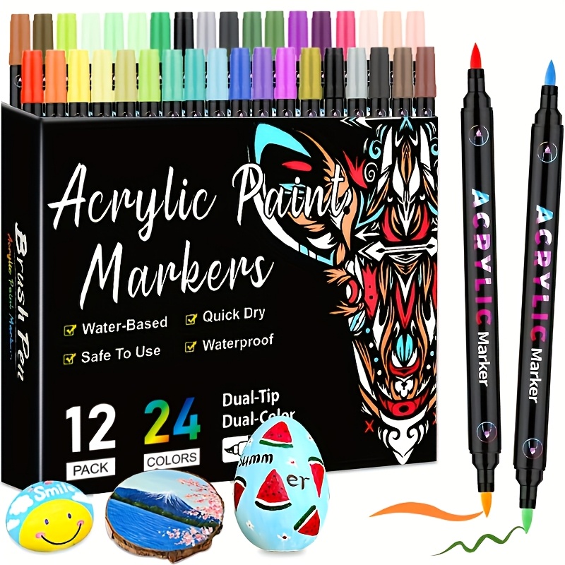 suitable for professional artistic purposes 24 colors 12 pens 48 colors 24 pens 72 colors 36 pens 168 colors 84 pens acrylic marker pen acrylic marker pen pigment marker pen double headed two color pigment pen used for rock painting