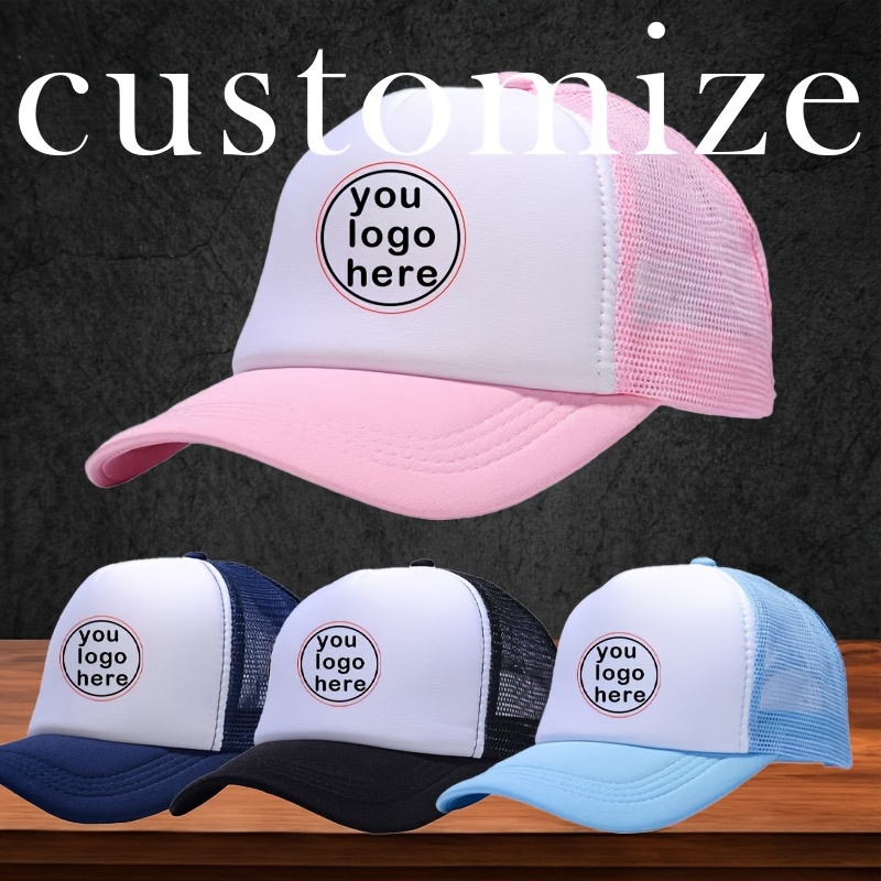 

1pc Customizable Breathable Mesh Trucker Hat - Adjustable Snapback, Vintage Style Sports Cap In White/pink/navy/light Blue For