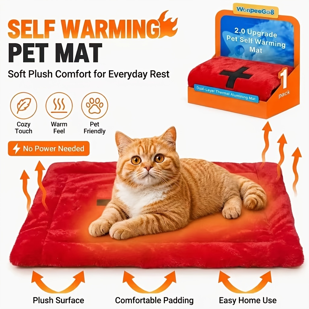 TEMU Self-heating Thermal Pet Mat For Winter, Universal For Cats And Dogs, Red And Black Contrast Color Cross Pattern, Temperature Sleeping Pad, No