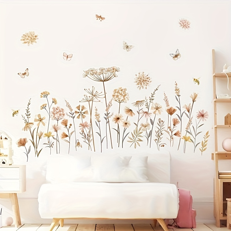 

Boho Chic Large Floral Wall Decals - Dandelion & Wildflower Vinyl Stickers For Bedroom, Living Room, Bathroom - Waterproof, Matte Finish, Easy Apply & Remove