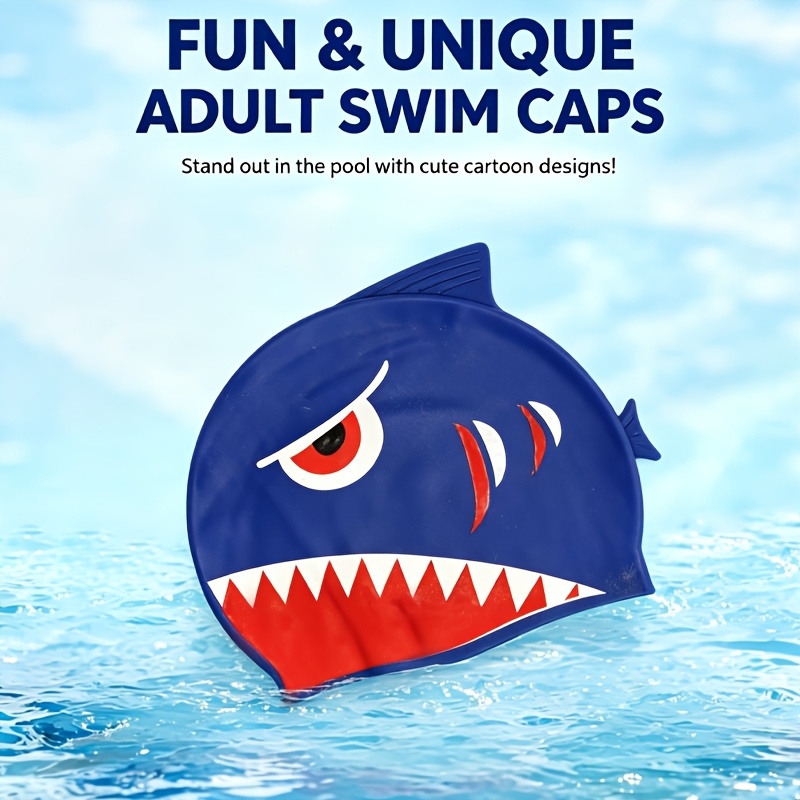 TEMU 1pc Cartoon Shark Silicone Swimming Waterproof Ear Protection Anti-slip Non-constricting High-elastic Durable Adult Universal Swimming Hat