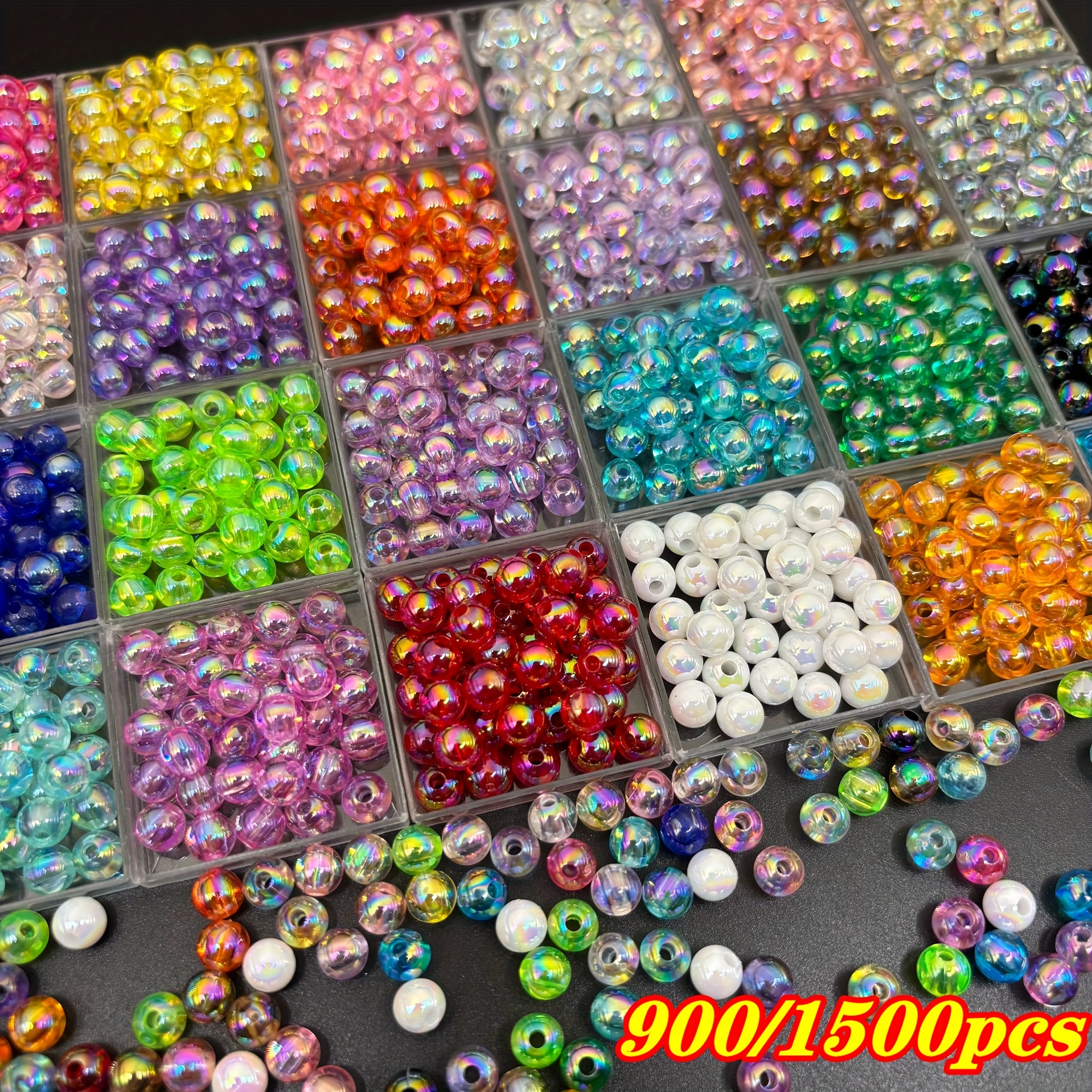 Image of 6mm 900/1500pcs Mixed Straight Hole Color Beads Decorative Multicolored Transparent Mermaid Tone Stringing Accessories Set