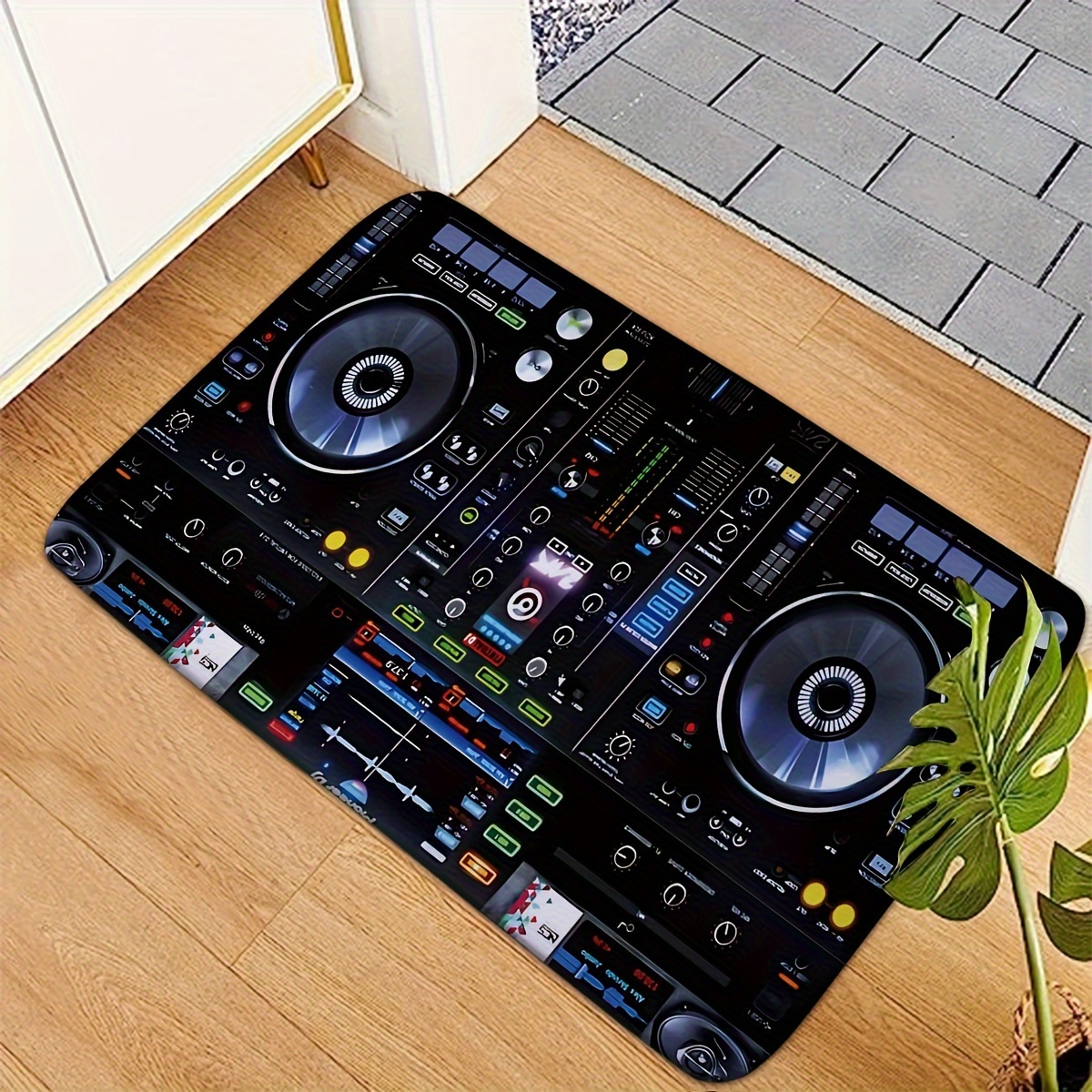 TEMU 3d Dj Console Design Flannel Doormat - Non-slip, Absorbent, Thick & Soft For Indoor/outdoor Use - Perfect For Home Decor