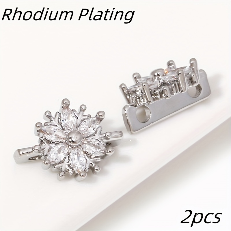 TEMU 2pcs Golden Plating Inlaid Zirconia 2-hole Separators Brass Flower Shape Beads Separators Connector For Jewelry Making Additions