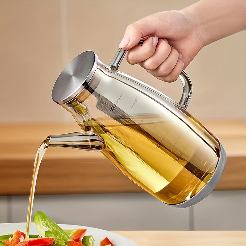 

1pc, Oil Dispenser, Kitchen Olive Oil Storage Bottle With Steel Cover, Leak-proof Design, Easy Pouring Handle, For Cooking, Grilling, And Picnicking, Kitchen