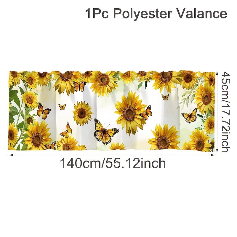 TEMU 1pc, Spring Sunflower Valance Curtain, 55x18inch Country Farmhouse Style Short Curtain With Rod Pocket, Ideal For Kitchen, Living Room, Bedroom,