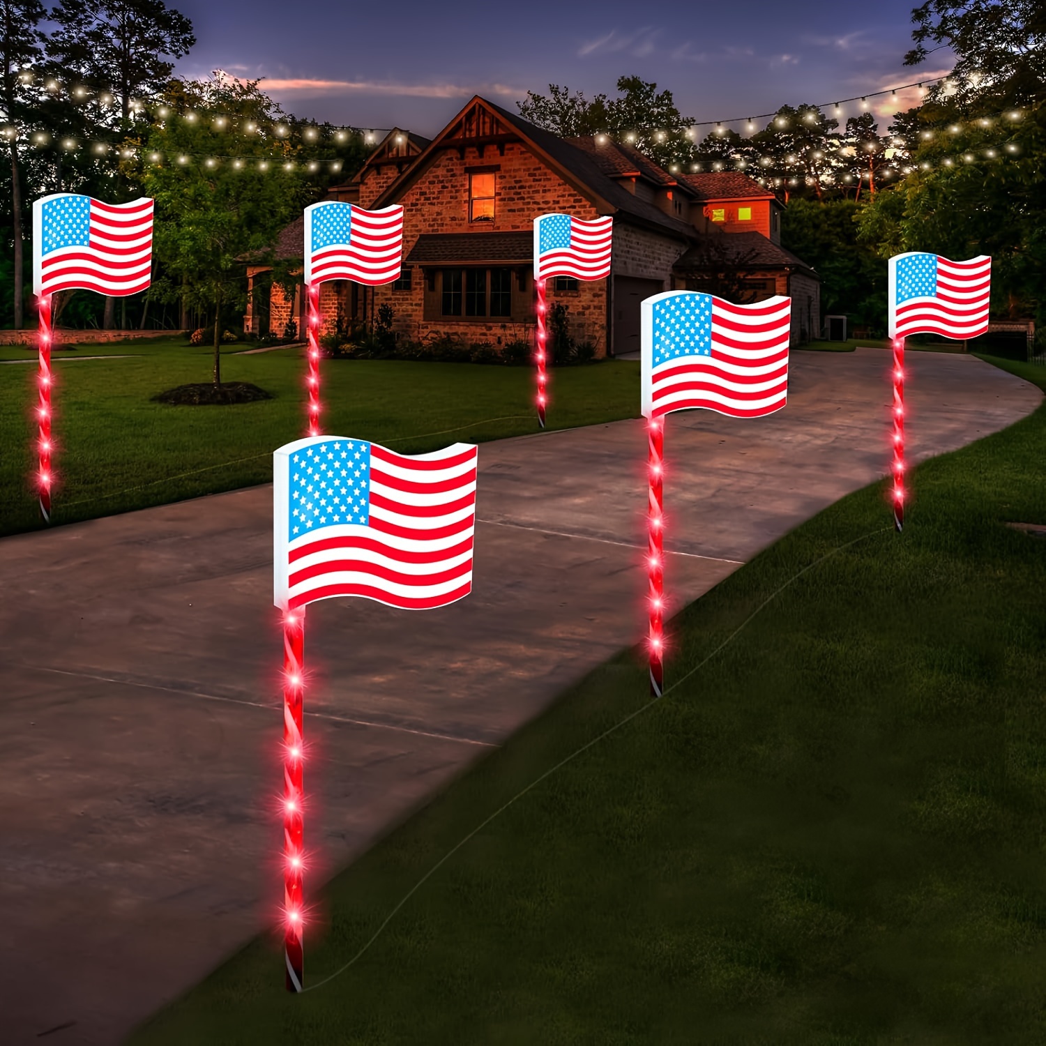 

6 Lights 4th Of July Decorations Outdoor American Flag Led Pathway Lights, Patriotic Decorations Outside Red White And Blue Lights For Memorial Day Independence Day Yard Lawn Path Walkway Garden