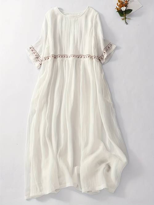retro dress womens summer loose breathable embroidery casual dress round neck sleeveless vintage flowy dress