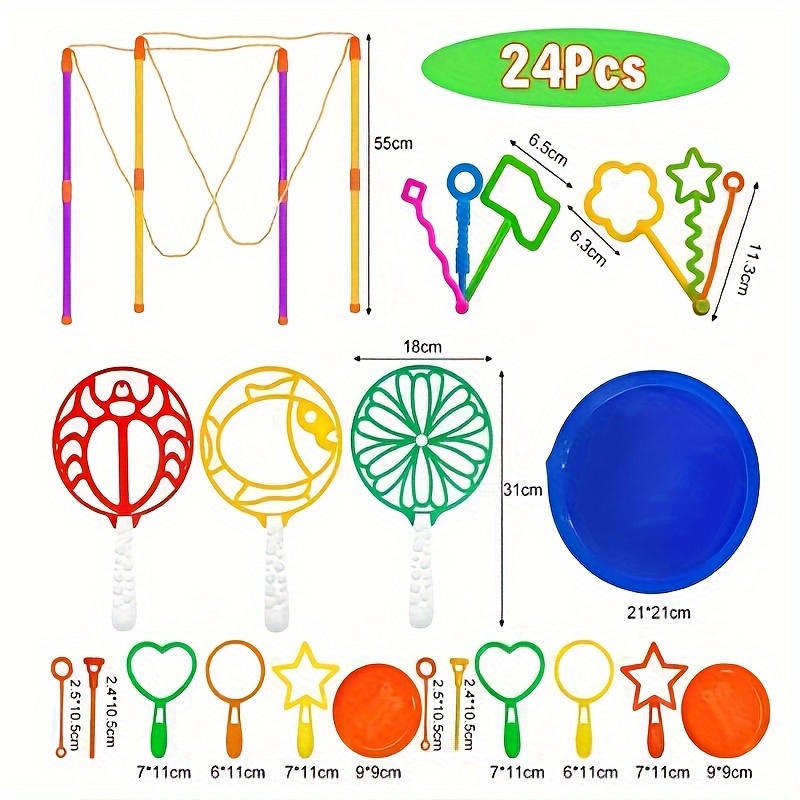 

24pcs Large Bubble Wand Toy Set, Giant Bubble Wands Colorful Bubble Maker Wands Tools Big And Small Bubble Wands Bulk Party Favors Summer Outdoor Toys