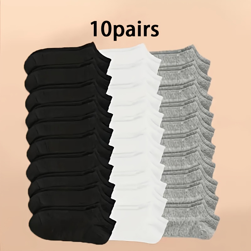 

10pcs Classic No-show Socks - Breathable & Soft Polyester, Solid Colors In Black, White, Gray - Comfortable All- Ankle Socks For , Ideal For Autumn & Winter