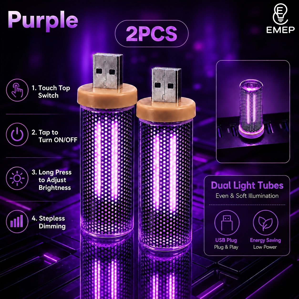 TEMU Brand 2pcscreative Ambient Lights, And Styles, Usb Night Light, , Led Simulated Candle Ambient Light, Fun Led Light - Usb Powered, Glass