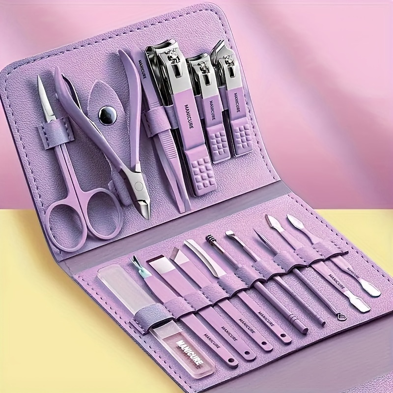 

complete Grooming" 16-piece Professional Manicure Set - Stainless Steel Nail Clippers & Grooming Kit, Portable Travel Beauty Tools With Nail File