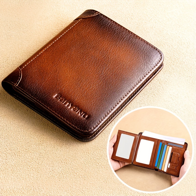 

1pc Men's Top Layer Cowhide Short Trifold Wallet, Card Holder With Large Capacity, Multi-card Slots, Perfect Gift For Teacher's Day, Valentine's Day, Birthday