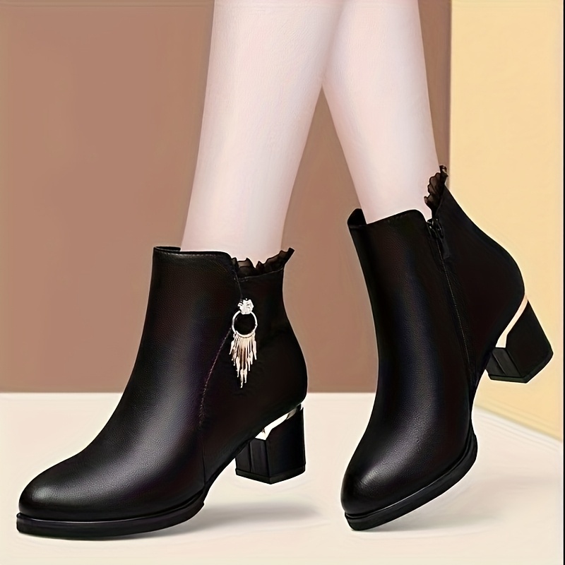 TEMU Scarpe da donna e con punta e tacco . Suola spessa resistente all'usura. Versatili ed eleganti per . Scarpone francese a met� polpaccio in stile