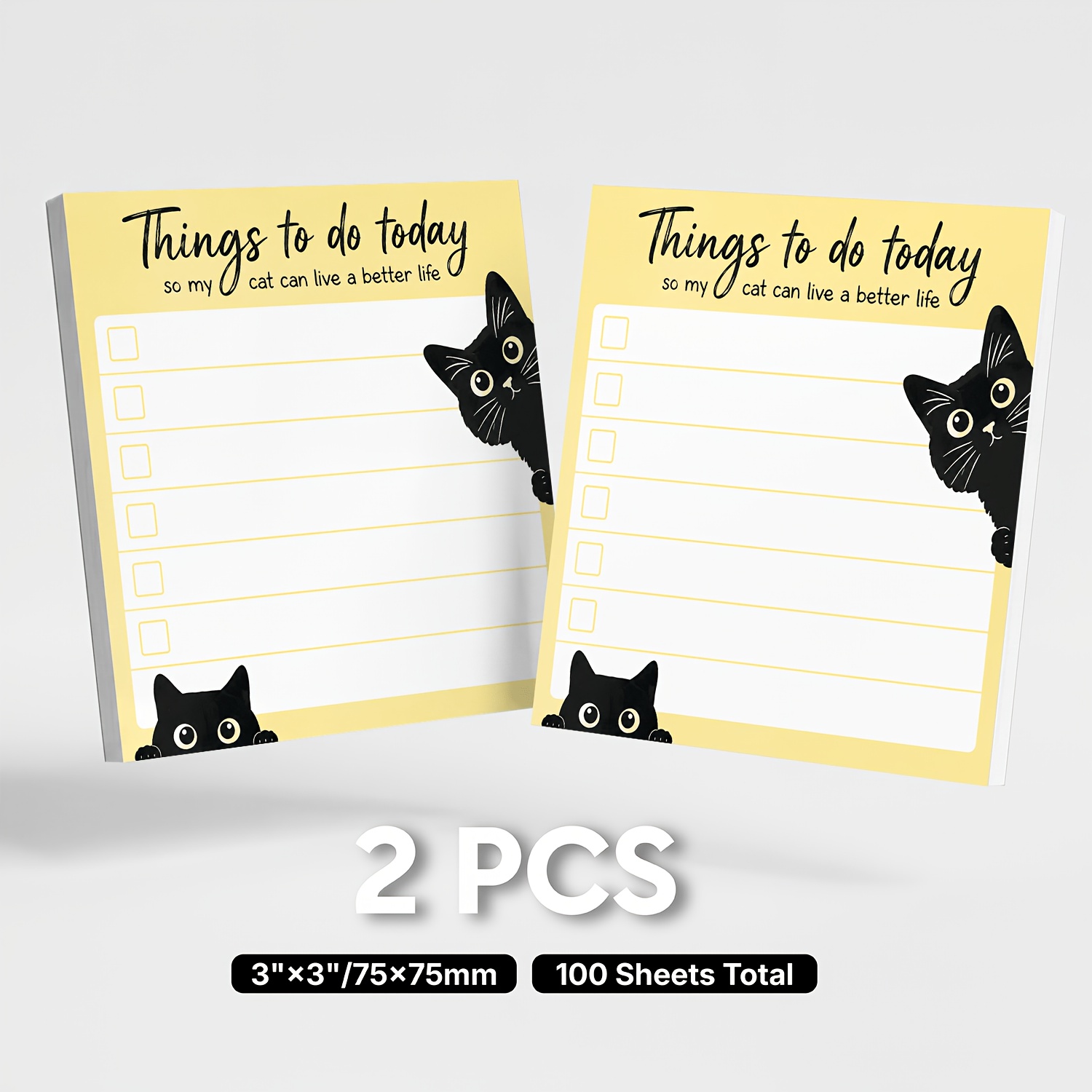 TEMU Lot de 2 (100 feuilles au total) Bloc-notes autocollants mignons avec chat, adaptés pour , , - Bloc-notes carré auto-adhésif pour liste de