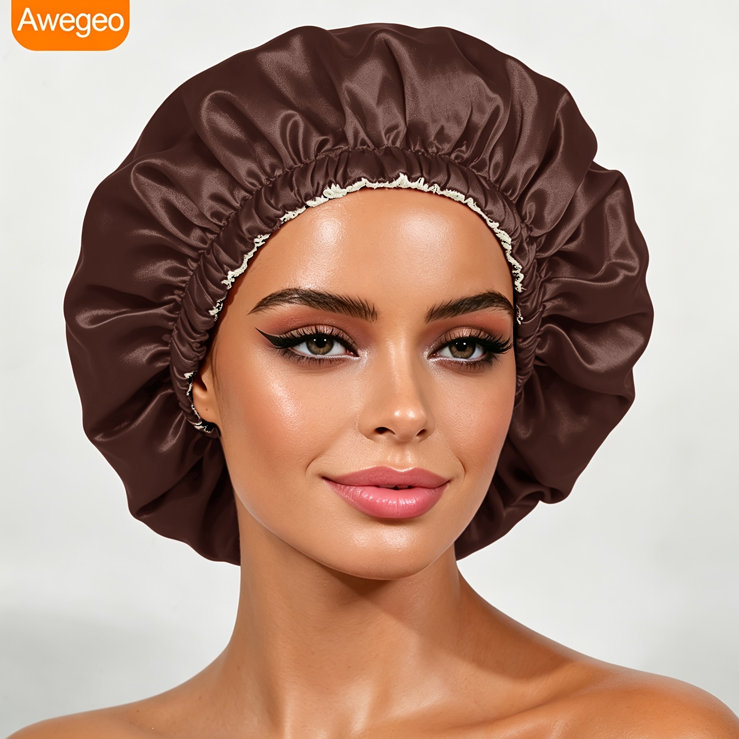 TEMU Bonnet de nuit double couche en satin pour femme, bonnet à cheveux avec bordure élastique extensible, large et spacieux pour cheveux tressés et