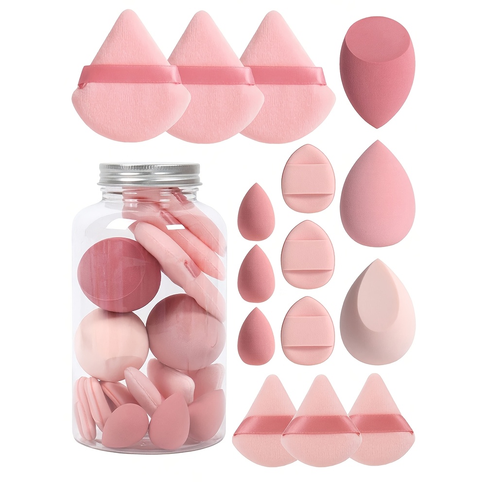 

15pcs Velvet Makeup Sponge Set With Storage Jar - Ultra Soft, -free For Types, Foundation, Powder & Concealer Application