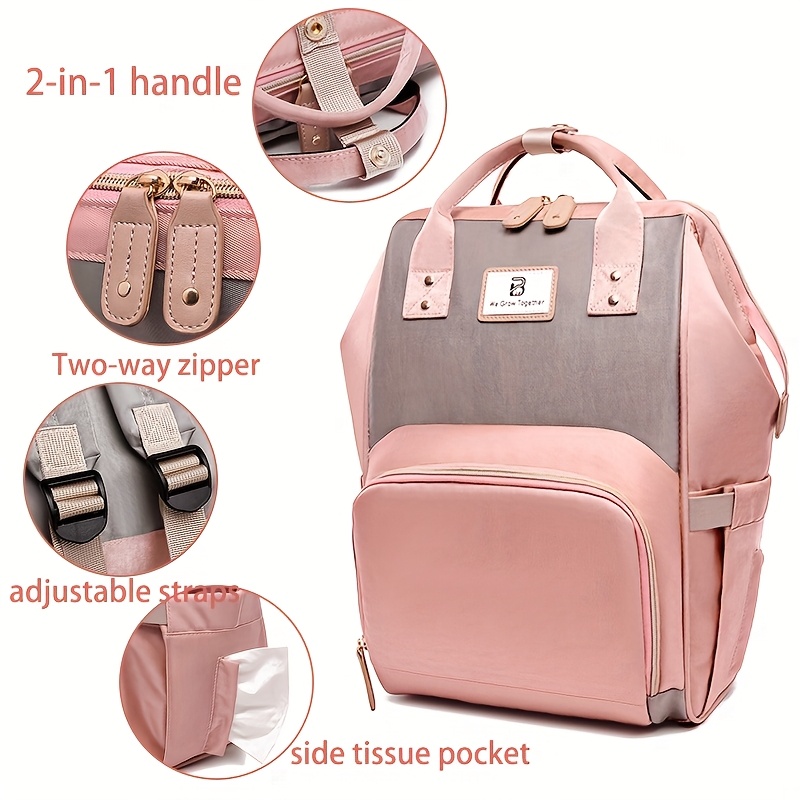 1pc pink mommy essential travel backpack   diaper bag   three bottle insulation compartments and side pockets