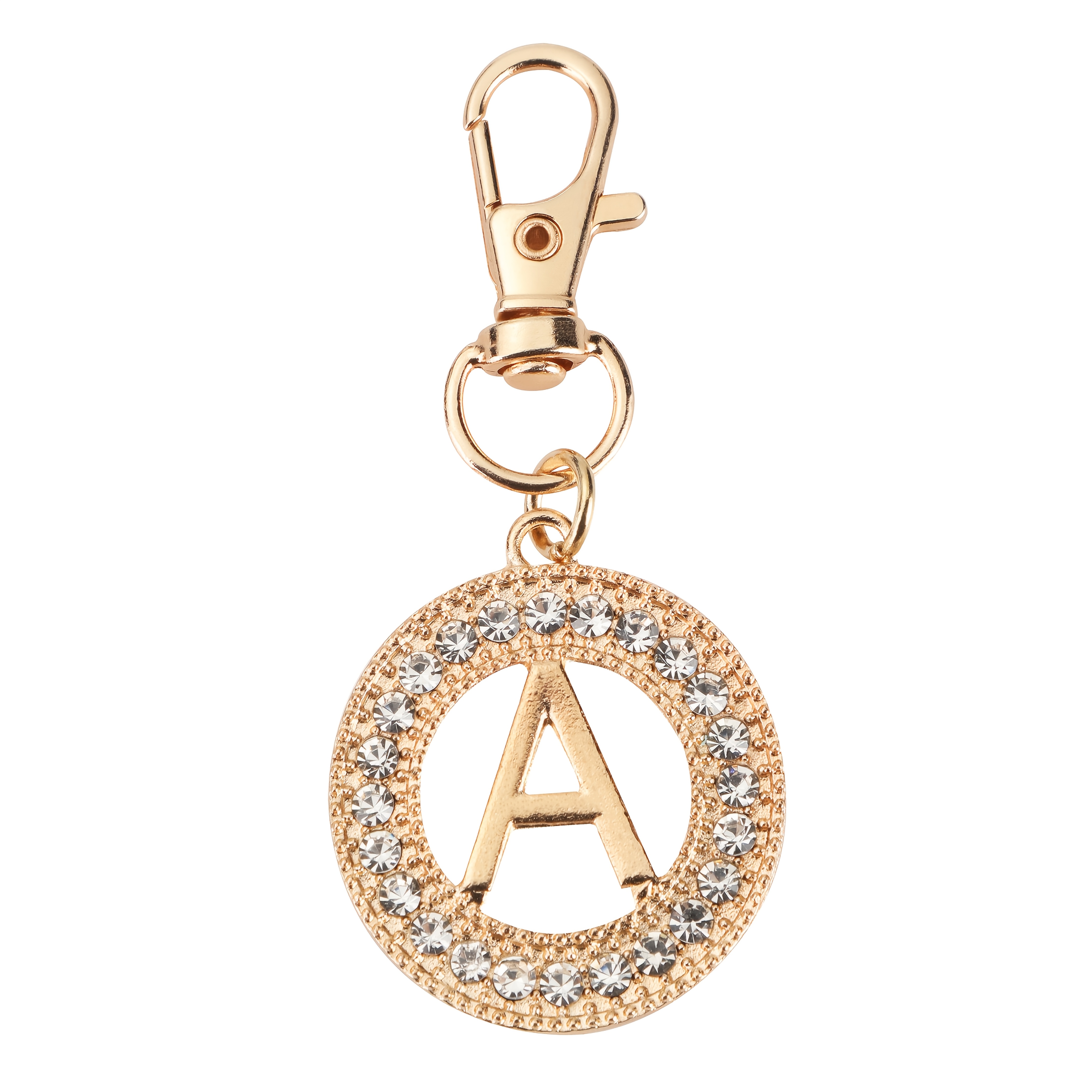 TEMU 1pc Fashionable Exquisite Round Hollow-out English Letter Shape Keychain, Inlaid Rhinestone Accents, Suitable For Women's Key Bag Decoration And