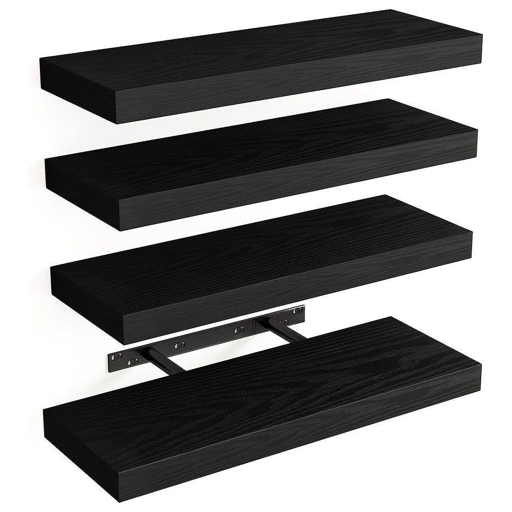 

15.8in Floating Shelves, Rustic Wall Shelves Set Of 4, Shelves For Wall Decor, With Invisible Brackets For Bathroom, Trophies, Collectibles, Living Room, Bedroom And Kitchen(black)