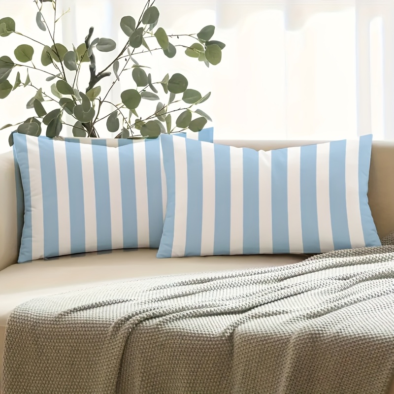 TEMU Juego de 2 fundas de almohada ultra suaves con diseño de rayas azules, estampadas en un , que miden 11.8 pulgadas .6 pulgadas, ideales para