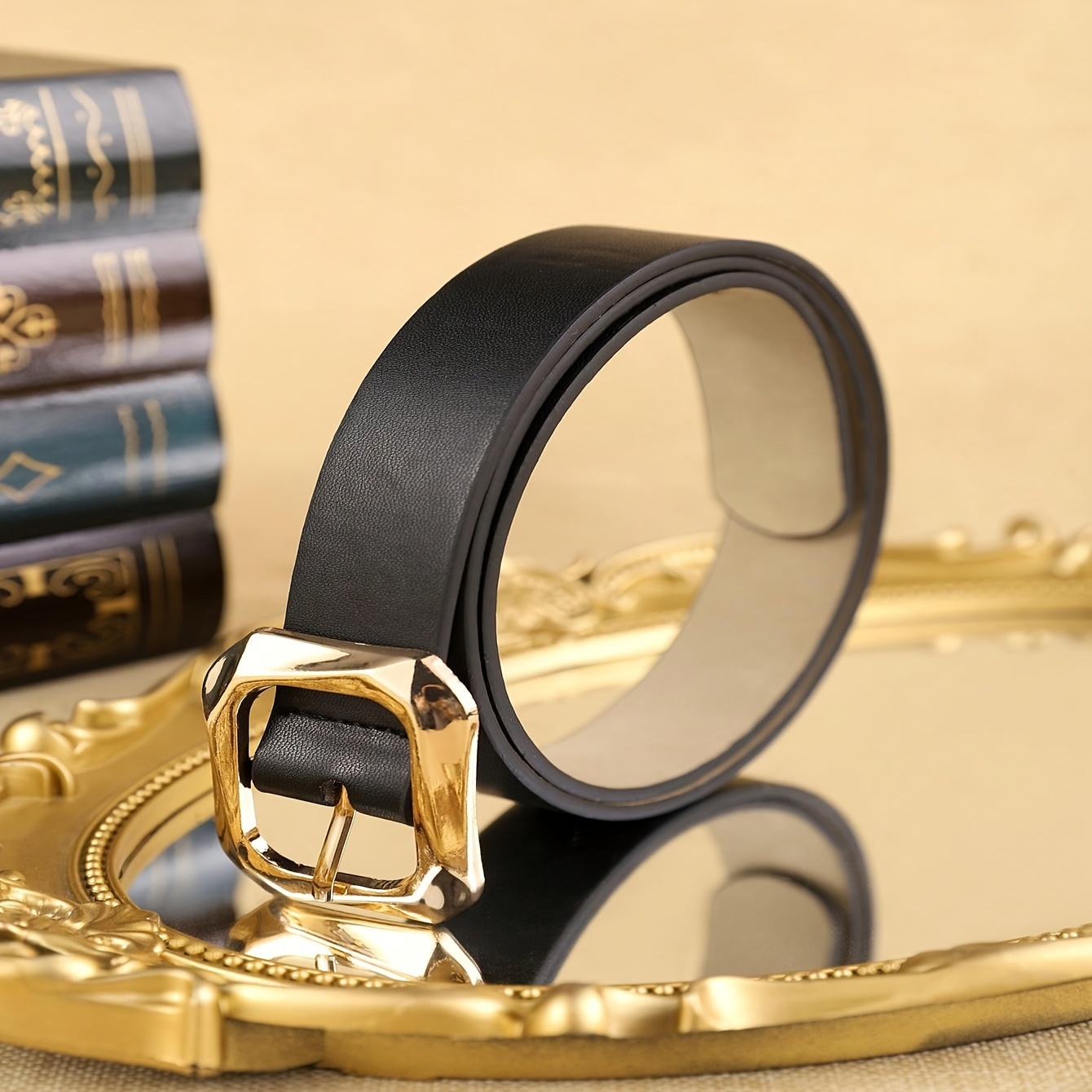 1pc bohemian style womens black faux leather belt square  display picture 2