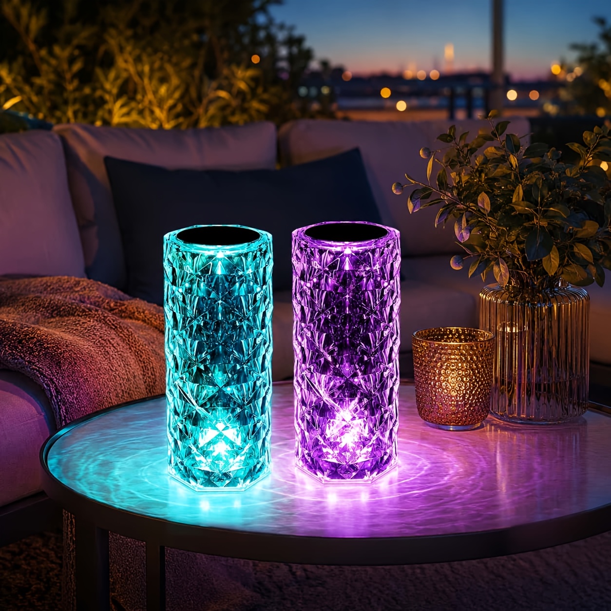 TEMU 2pack Rgb 16 Colors Lamp With Remote, Touch Usb Powered Led Night Light, Transparent Diamond Texture Cylinder Atmosphere Lamp, Bedroom Aesthetic