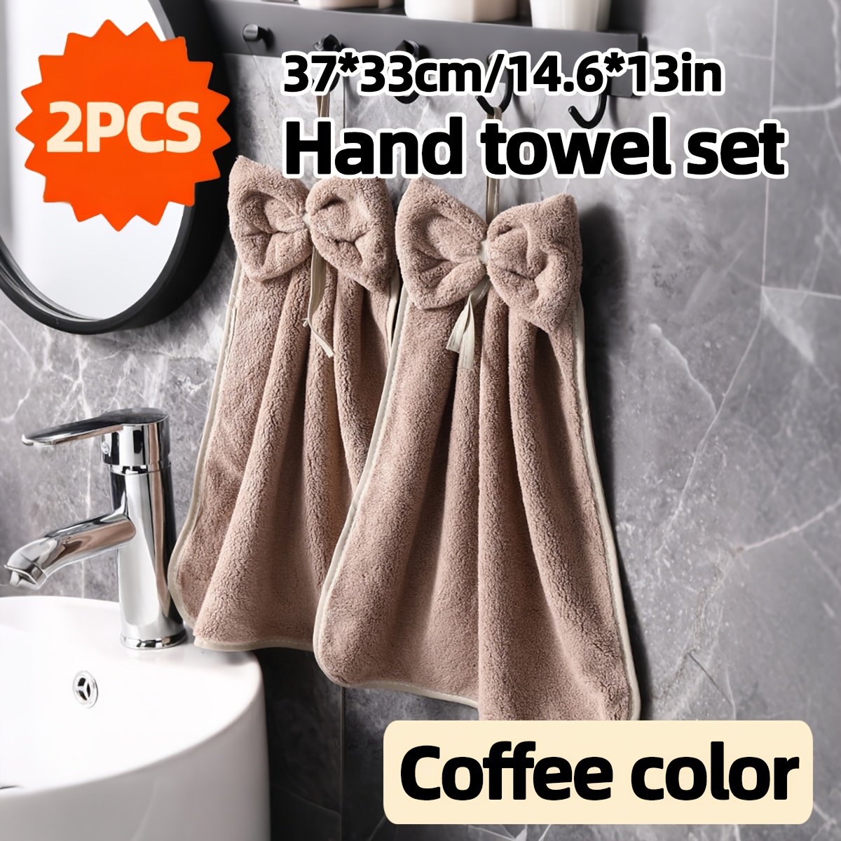 TEMU 2pcs Plain Hand Towels / 2pcs The Size Of Towel Set Is (37 X 33 Cm / 14.6 X 13 Inches). Suitable For Such As Kitchens, Bathrooms, Sinks, Hotels