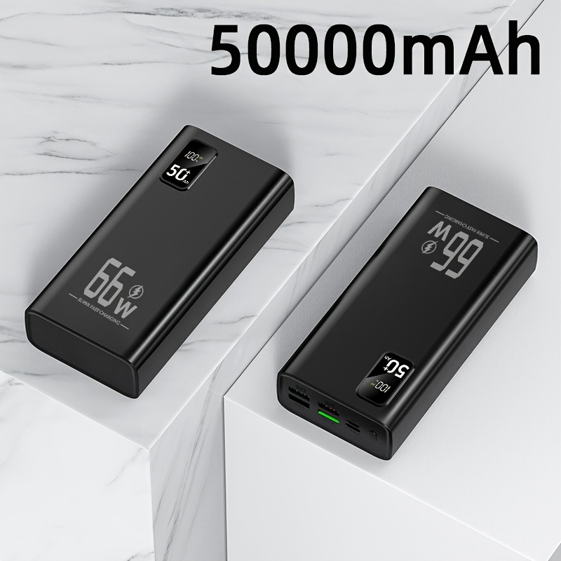 TEMU 50, 000mah High-capacity Portable Power Bank, 66w Fast Charging, Display, Multiple Output Ports For Quickly Devices, Outdoor Portable Emergency
