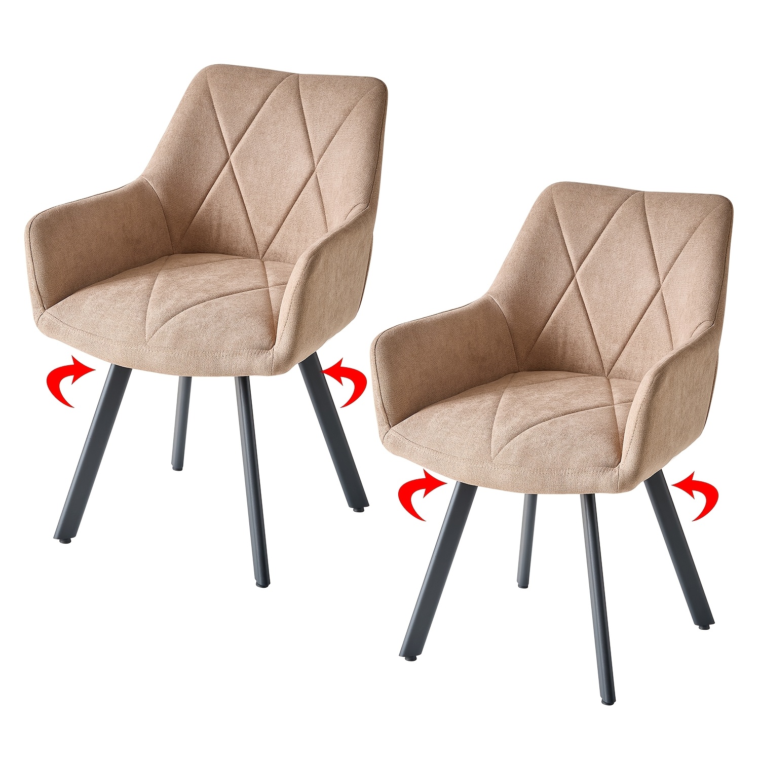 Image of Egoonm Set Of 2 Swivel Dining Chairs 360°, Linen-covered Kitchen Chairs, Office Chairs, Featuring With Armrests And Metal Legs, Ideal For Restaurant (without Wheels)