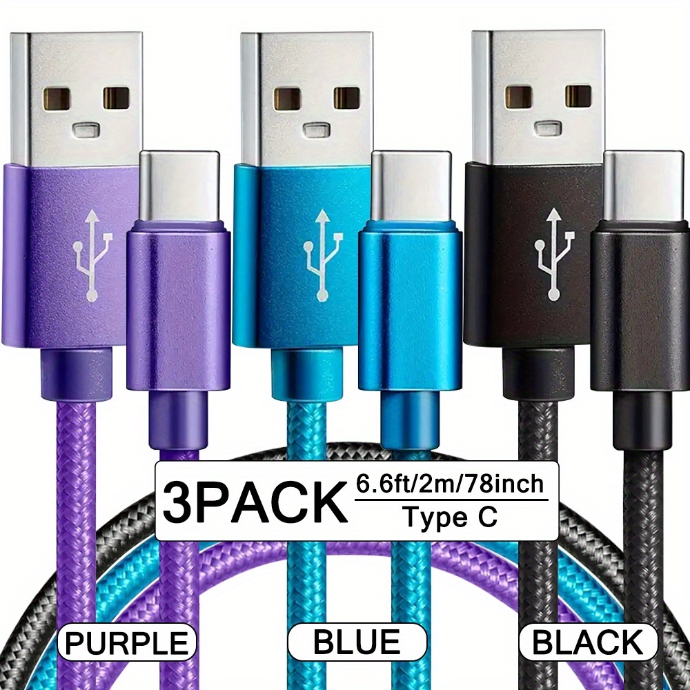 Fast Charging Cable, 3pcs Nylon Braided Usb-c Fast Charging Cable Usb To Type-c Data Sync Cord 3pcs 3.3ft/6.6ft/10ft Usb A To Usb C Fast Charger Cable For /google/pixel/lg/ /oppo/moto And More