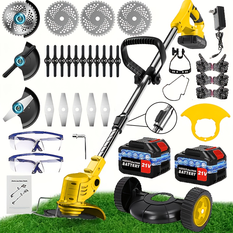 item picture heavy duty electric lawn mower with 2 batteries 3   cordless lawn edger and grass trimmer portable design with safety guard compatible   plug 120 240v ideal gift for dad     outdoor power tool   equipment versatile attachments yard maintenance ergonomic grip durable construction   tool