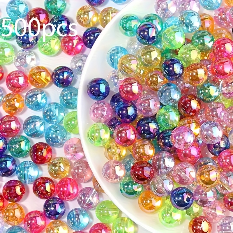 500pcs Mixed Ab Color Transparent Round Acrylic Beads Loose Beads - Jewelry Making Earrings, Necklaces, Keys Crafts Decoration Birthday Gift