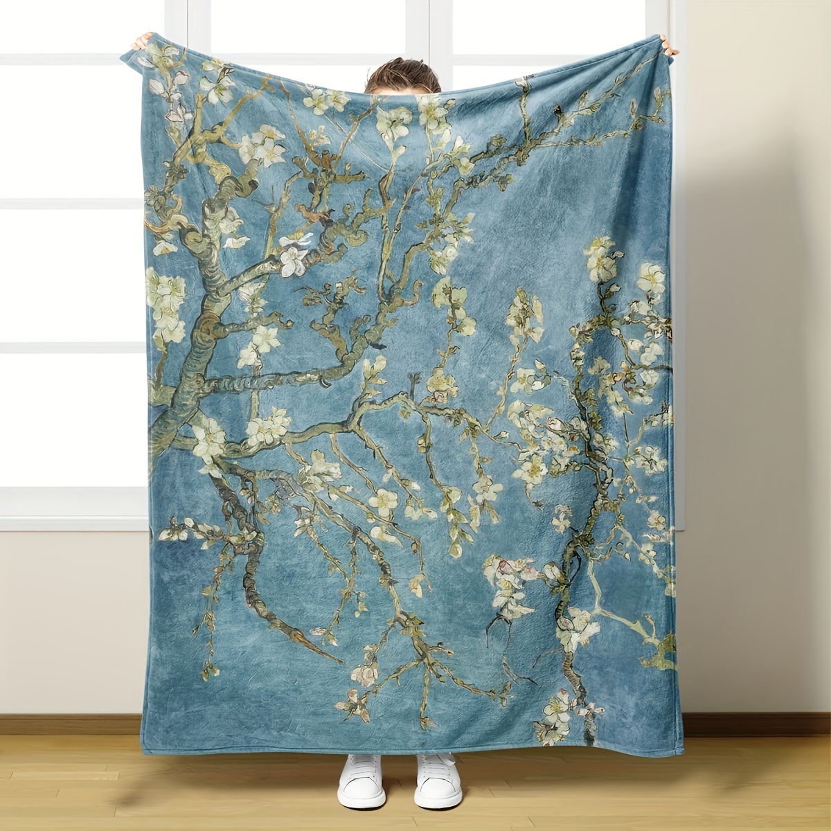 

1pc, Almond Blossom Pattern Flannel Blanket, Soft Casual Warm Blanket, Multi-purpose Office Throw Blanket, Outdoor Camping Travel Blanket Multi-purpose Gift Blanket For All Season