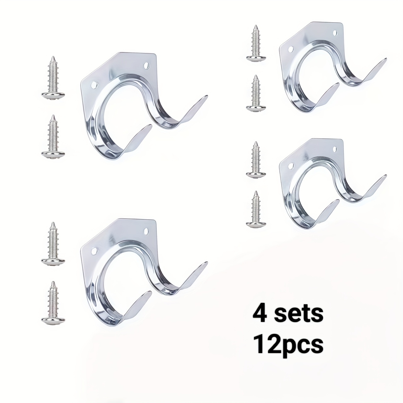 E-shop 12-teiliges, robustes Werkzeugregal-Set zur Wandmontage aus Metall – Enthält 4 Regale und 8 Schrauben, Doppel-Haken-Gartenwerkzeug-Organizer für