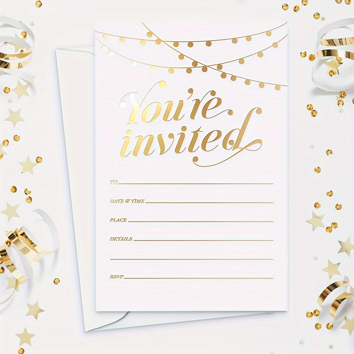 

25pcs Invitation To The Party! Golden Leaf Envelope With Traditional Invitations, Wedding, Bridal Shower Invitations, Housewarming Birthdays And Invitations