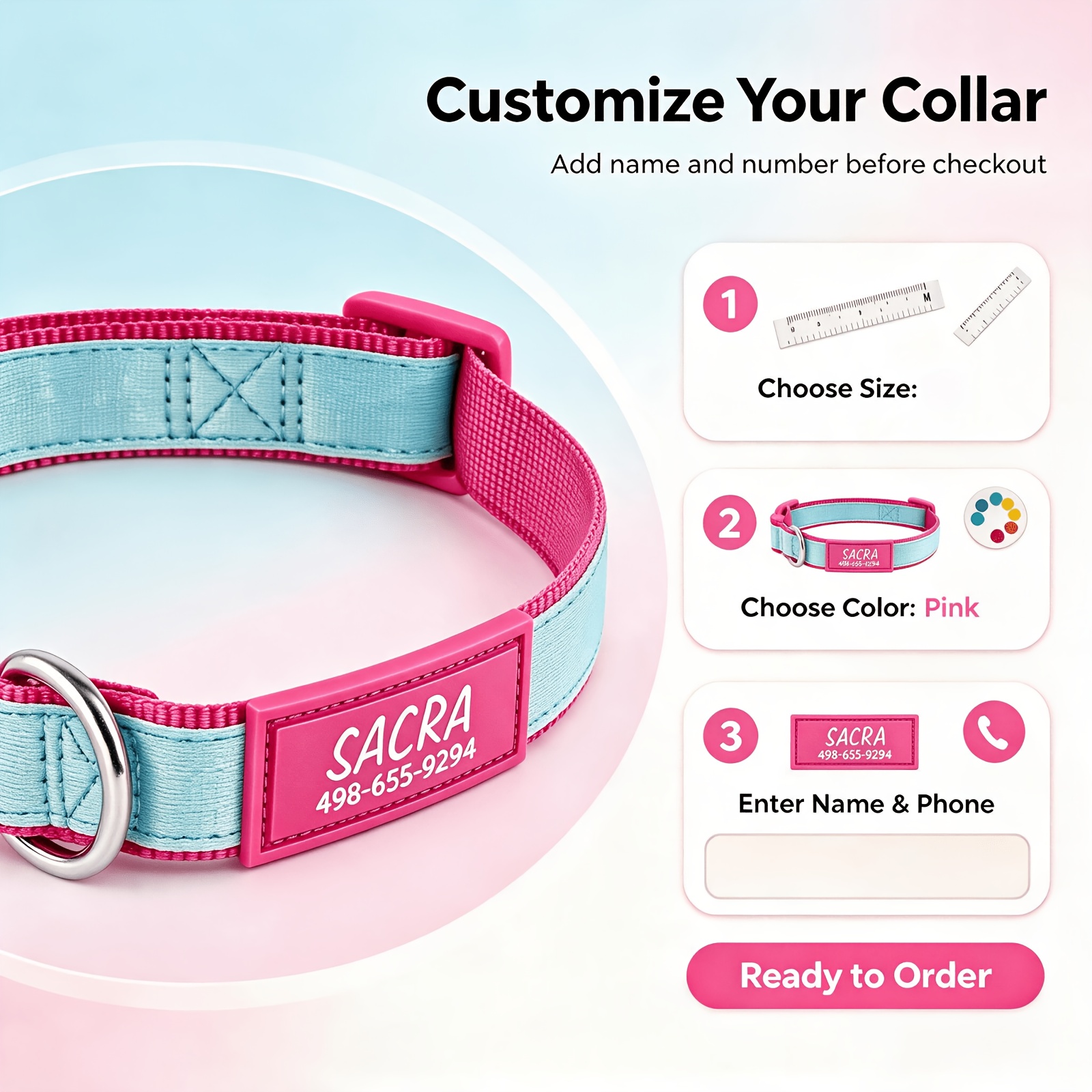 TEMU (customized) Unique Luminous Dog Collar Customized Pet Id Tag Information Plate Personalized Printing And Phone Number Fashionable Colors