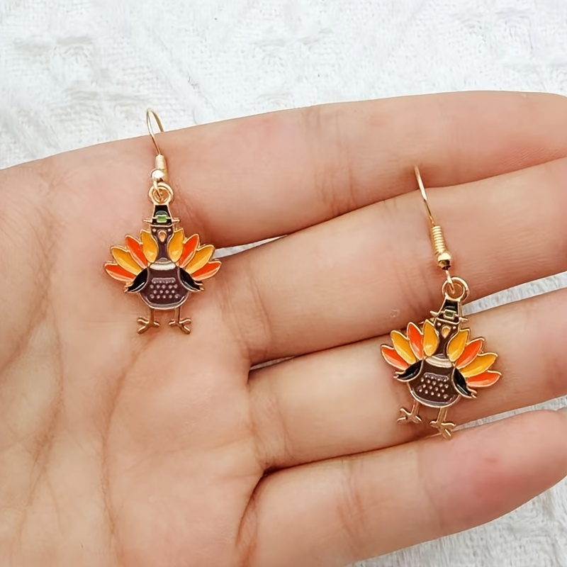 TEMU 1 Pair Of Cute Cartoon Gratitude Turkey Earrings, Women's Earrings, The For Gifts
