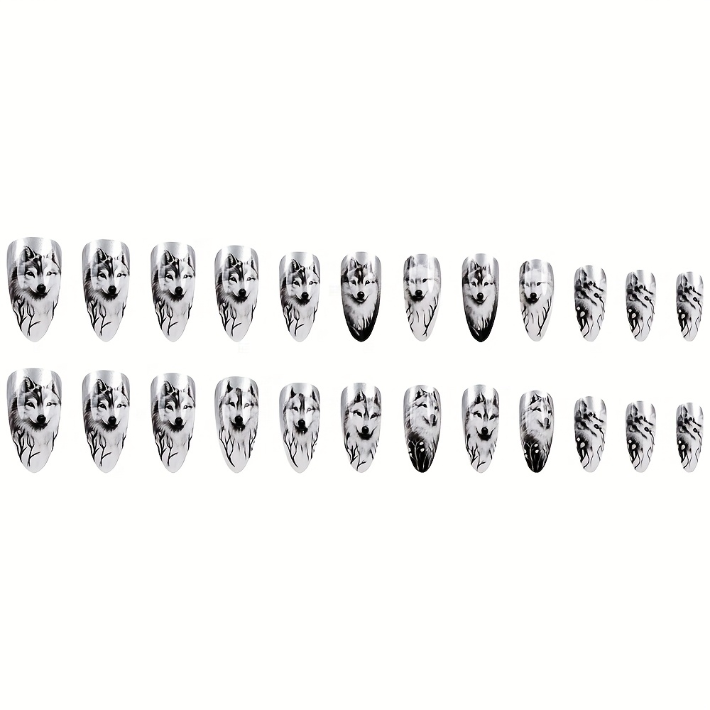 24pcs Glossy Press On Nails Long Almond Fake Nails Wolf Nails Glitter Artificial Reusabe False Nails For Women And