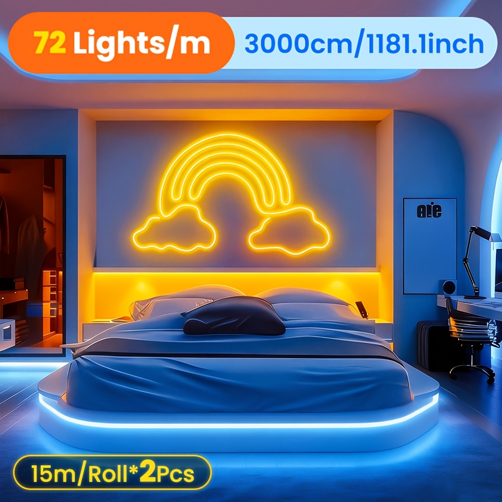 Image of 10-30m Neon Light Strip, Application Control, With Remote Control, 24v 70 Lights Rgb Led Light Strip, Neon Rope Light, Suitable For Bedroom, Room And Outdoor Decoration, Courtyard Decoration