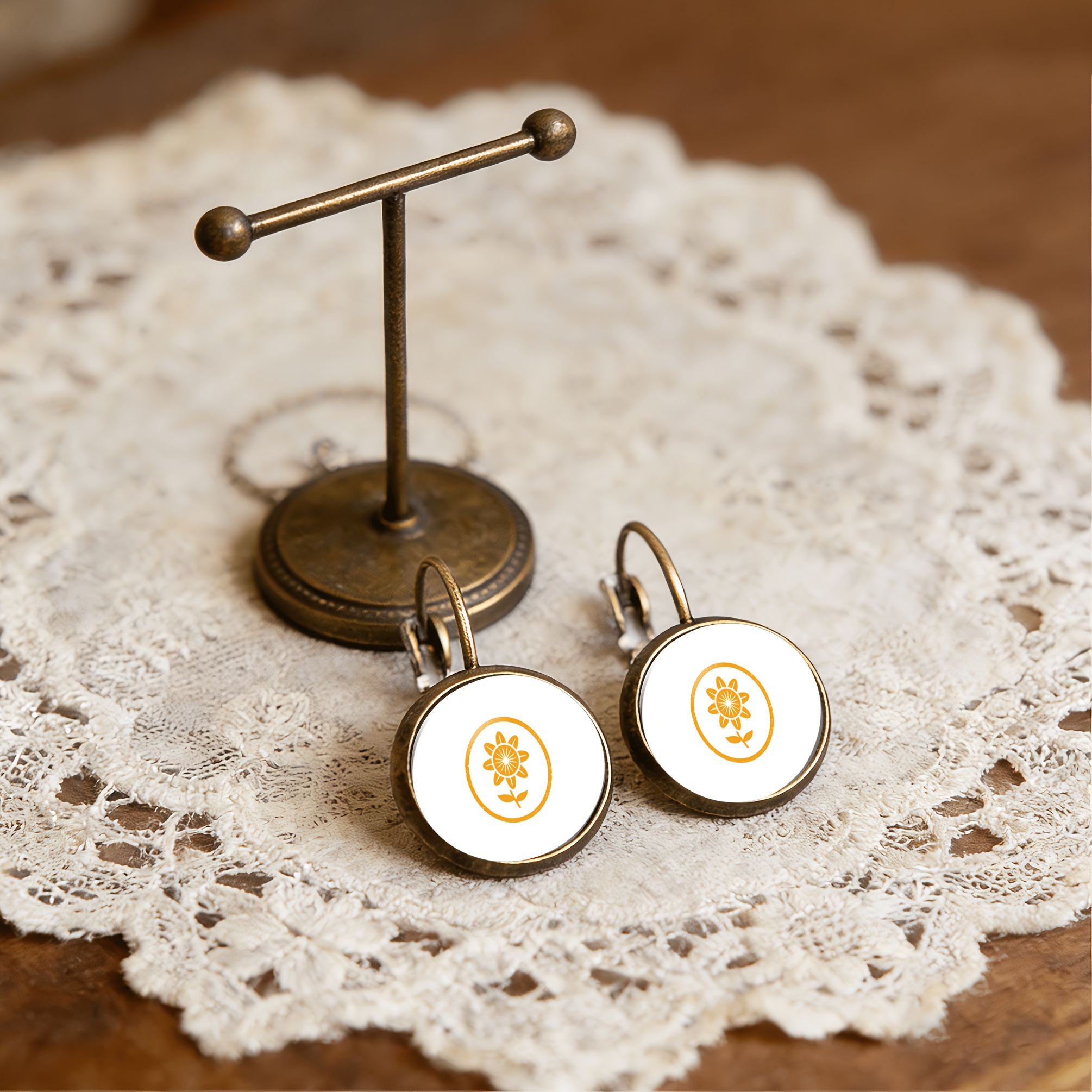 2pc Retro Cyan Round Earrings Set
