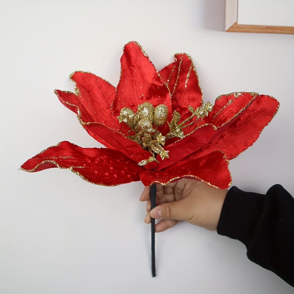 TEMU 5pcs 33cm Fleurs Artificielles de Noël 2194 pour Créer l' de Noël Décoration d'Arbre de Noël Fête Extérieure et Intérieure Fleur en Simulation