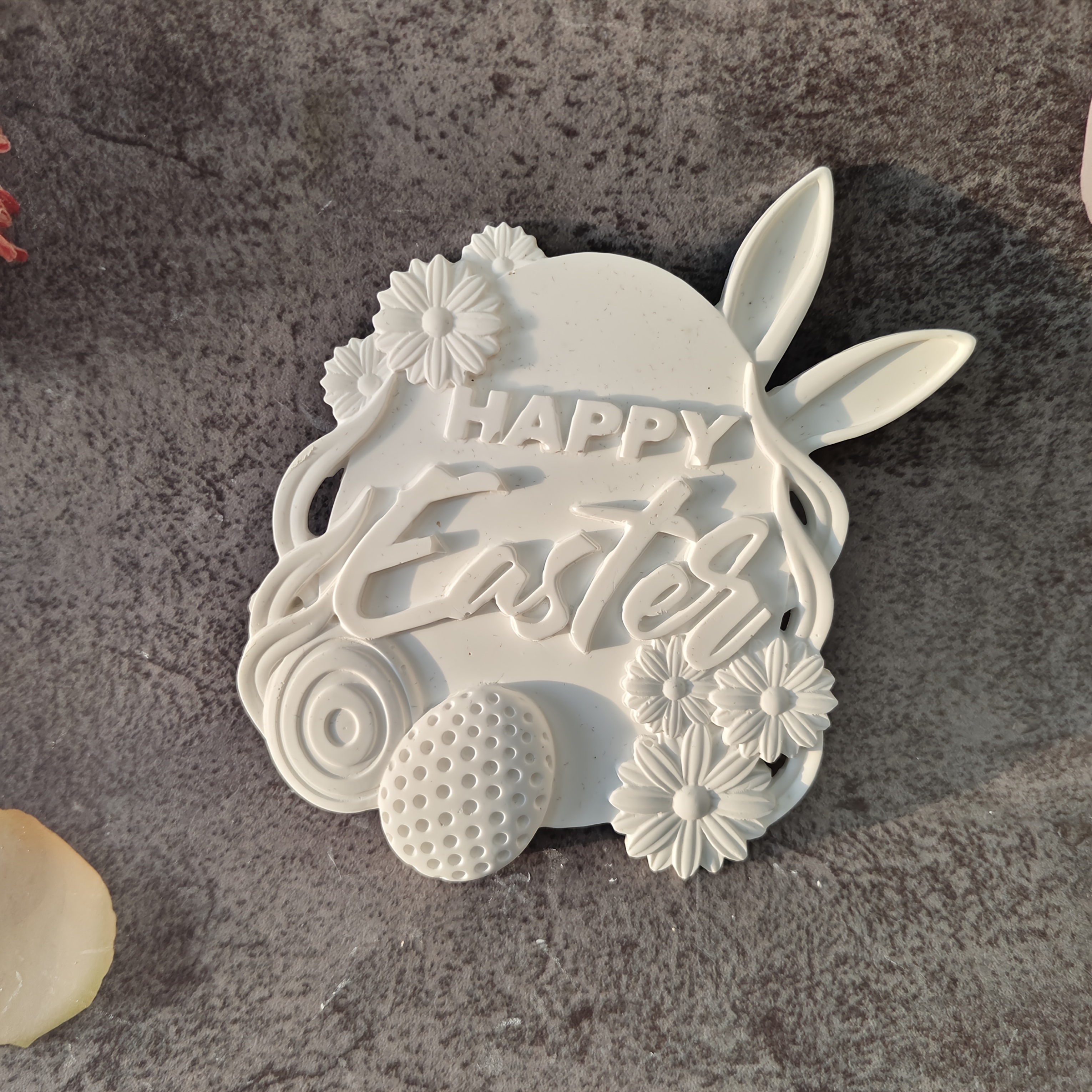 

1pc Easter Bunny Silicone Mold, "" Lettering With Floral And Egg Accents, Irregular Shaped Resin Plaster Casting Mold For Diy Wall Hanging Decorations