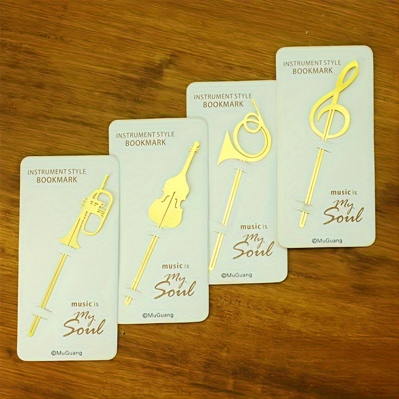 

Elegant Music-themed Metal Bookmark With Trumpet, Violin & Notes - Perfect For Readers