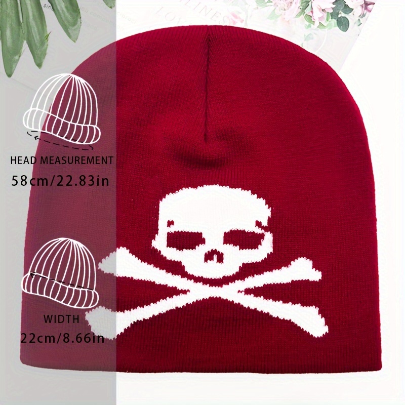 Skull Jacquard Black Beanie Elastic Hip Hop Knit Hat Unisex