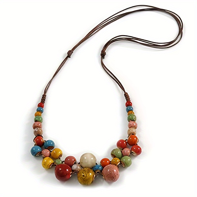 2 Pack Women's Ceramic Bead Y Necklaces, Adjustable Length