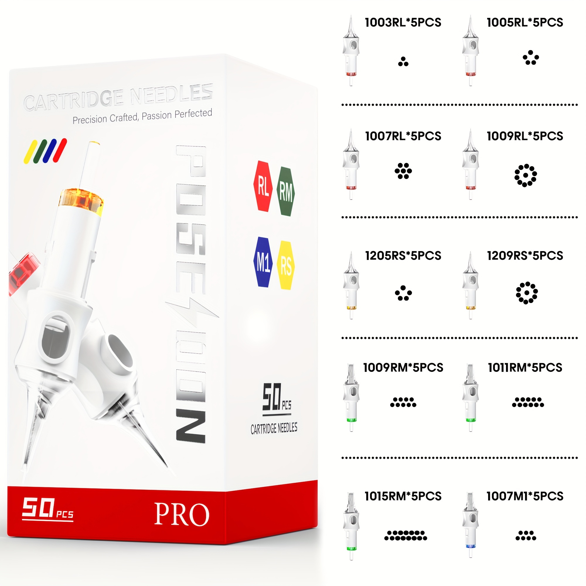 Image of 50pcs Poseidon V6 Tattoo Cartridge Needles - Stainless Steel, Compatible With All Machines, Assorted Sizes Round Liner & Shader Needles With Ink Suitable For Beginners & Professional