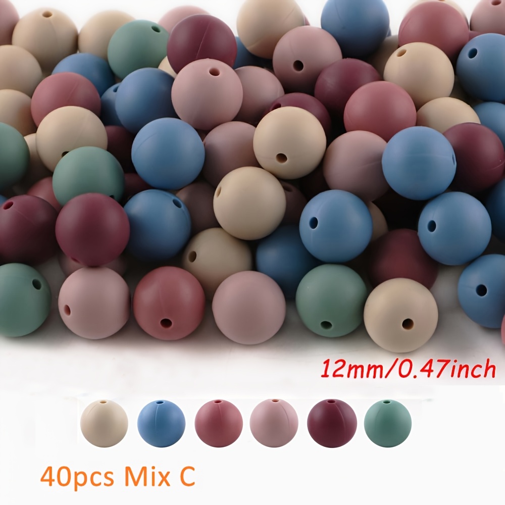 TEMU 40 Silicone Beads, Beading And Accessories, 12mm Mixed-color Silicone Beads, 6-, Suitable For Making Such As Bracelets, Earrings, Necklaces, And