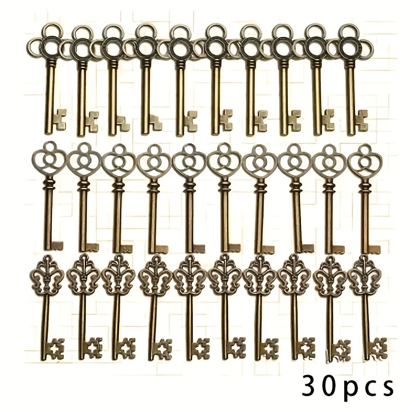 TEMU 30pcs Vintage Antique Bronze Keys Rustic Retro Metal Keys Pendants Set Key Jewelry Additions